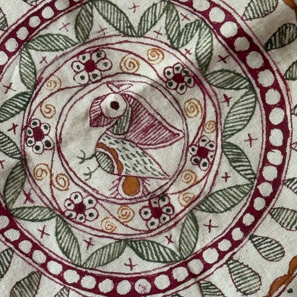 Hand Embroidered Accent Pillow Cover 18” cotton muslin signed bird motif